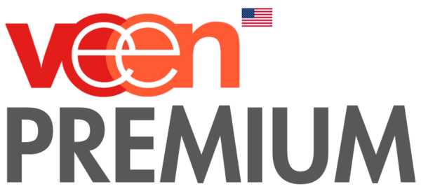 Brand logo with red 'veen' text above large gray 'PREMIUM' and a small US flag in the corner