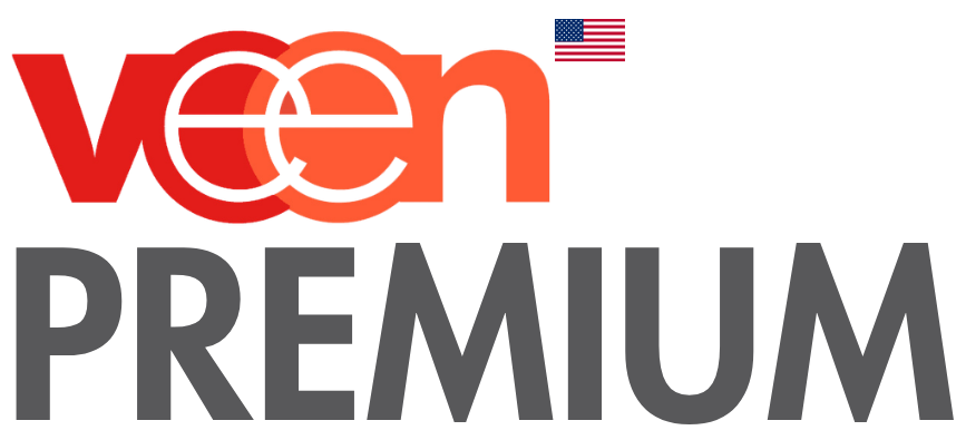 Brand logo with red 'veen' text above large gray 'PREMIUM' and a small US flag in the corner